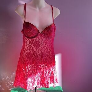 Hillard & Hanson Magenta Lace Babydoll Lingerie Sleepwear Size Large